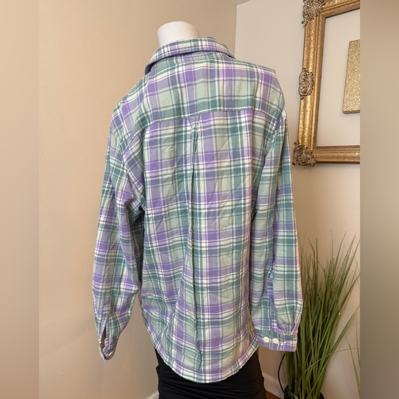 LL Bean Fleece Lined Shirt Jacket Shacket Womens Size XL Purple Green Oversized - Picture 2 of 6